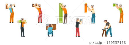 Man Character Repair Home and Provide Professional Service Vector Set Man Character Repair Home and Provide Professional Service Vector Set 129557158