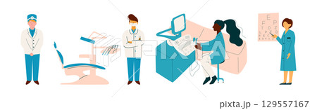 Man and Woman Doctor Character in Medical Uniform Vector Set 129557167