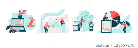 Engineer and Technology with Man and Woman Specialist Invent, Build and Design Vector Set 129557170