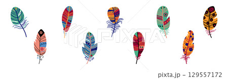 Colorful Fluffy Feather and Plume of Bird Vector Set 129557172