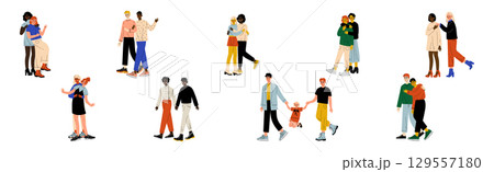 LGBT Couples with Man and Woman Romantic Gay Pair Vector Set 129557180