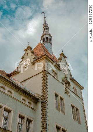 Palace of Counts Schonborn clock tower in Chynadiieve, Ukraine. Palace of Counts Schonborn clock tower in Chynadiieve, Ukraine. 129557250