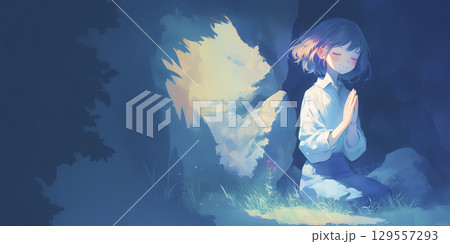 祈りを捧げる少女 129557293