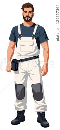 Construction worker man builder isolated 129557364