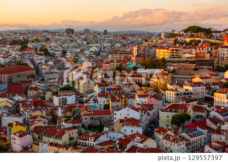 View of Lisbon famous city view from Miradouro da Senhora do Monte, Portugal View of Lisbon famous city view from Miradouro da Senhora do Monte, Portugal 129557397