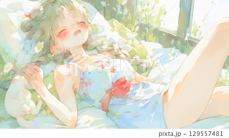 お昼寝から目覚めた女の子 129557481