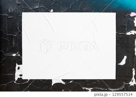 colorful urban wall texture with wrinkled glued poster template 129557514