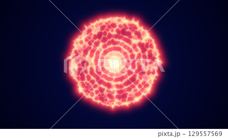 Electric orb with bright orange concentric rings and glowing edges resembling a pulsating energy source Electric orb with bright orange concentric rings and glowing edges resembling a pulsating energy source 129557569