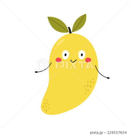 Cute Mango with Face and Hands. Funny Fruit Cartoon Character Cute Mango with Face and Hands. Funny Fruit Cartoon Character 129557654