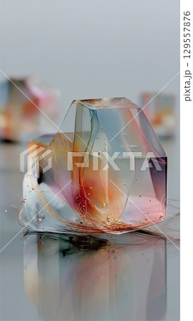 Abstract geometric prism with colorful fibers and reflections for modern art and design 129557876