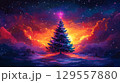 Enchanted christmas tree in vivid sunset winter wonderland for holiday magic 129557880
