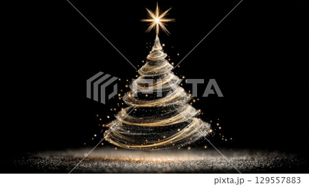 Glowing christmas tree with star design for holiday decorations and greeting cards 129557883