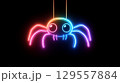 Neon glowing cartoon spider on black background for halloween decoration 129557884