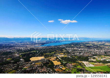 View of Geneva city and its surroundings from the top of Mount Saleve. View of Geneva city and its surroundings from the top of Mount Saleve. 129558141