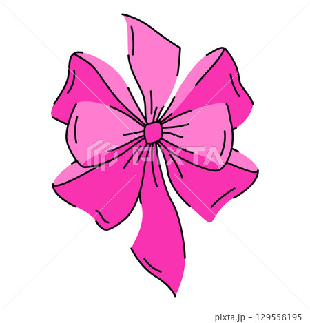 Satin bow illustration. Ribbon with knot for gift card and design. 129558195