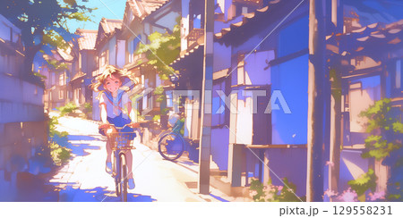自転車通学中の女の子 129558231