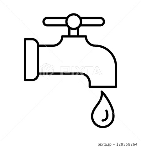 Tap with water drop icon. Aqua or liquid thin line illustration. 129558264