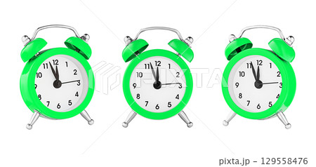 classic watch, pointer clock, green color alarm watch on isolated white background classic watch, pointer clock, green color alarm watch on isolated white background 129558476