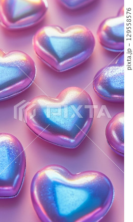 Colorful Heart-Shaped Decorations on a Soft Background Create a Vibrant Display. 129558576