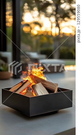 Cozy Outdoor Setting With a Fire Pit Illuminating the Evening Atmosphere 129559080