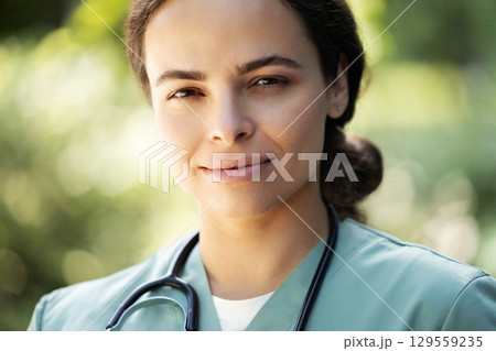 Portrait of a young pretty female doctor looking confident Portrait of a young pretty female doctor looking confident 129559235