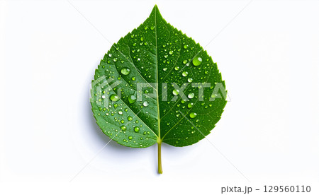 朝露をまとった緑の葉のクローズアップ / 自然や生命力を表現する清涼感ある背景素材 朝露をまとった緑の葉のクローズアップ / 自然や生命力を表現する清涼感ある背景素材 129560110