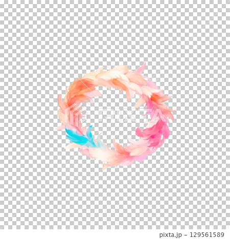 カラフルな羽の円形エフェクト、装飾、素材、囲い、背景なし 129561589