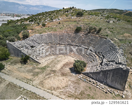 Aerial view of vast miletus theatre carved in hillside in Aydin, Turkey Aerial view of vast miletus theatre carved in hillside in Aydin, Turkey 129561621