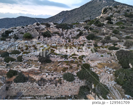 Knidos coastal ruins and harbor at dusk in Turkey 129561709
