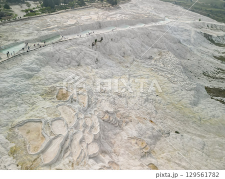 Turkey: Pamukkale thermal pools and white limestone terraces from above Turkey: Pamukkale thermal pools and white limestone terraces from above 129561782