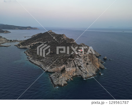 Aerial view of Knidos peninsula with lighthouse at golden hour Turkey Aerial view of Knidos peninsula with lighthouse at golden hour Turkey 129561787