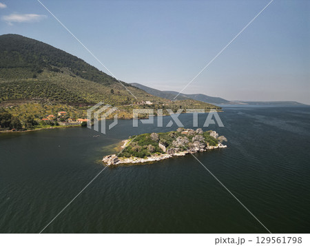 Aerial view of small islet on lake bafa near didim in aydin, Turkey coast Aerial view of small islet on lake bafa near didim in aydin, Turkey coast 129561798