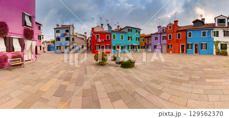 Colorful square with houses Burano Venice Italy 129562370