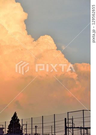 昭島市　夏の夕空を覆う大きな積乱雲 129562655