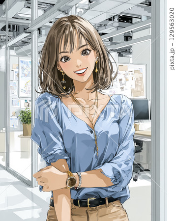 笑顔の若い女性のイラスト素材 129563020