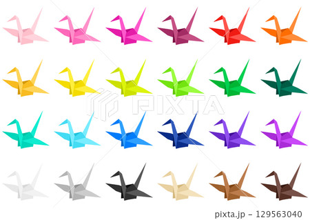 折り鶴のシンプルイラスト カラフル折り紙24色セット 129563040