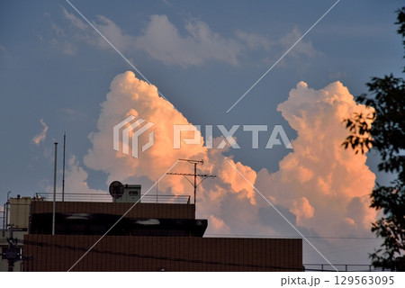 昭島市 夏の夕空とピンク色に染まる積乱雲 昭島市 夏の夕空とピンク色に染まる積乱雲 129563095