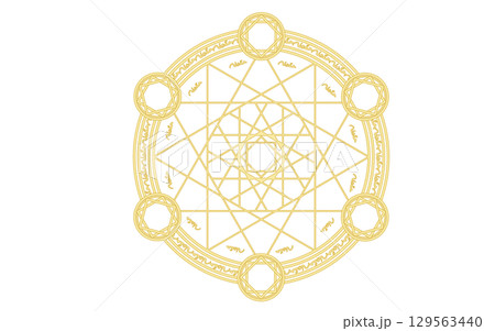 魔法陣、魔法使いのイメージ素材。金色。 129563440
