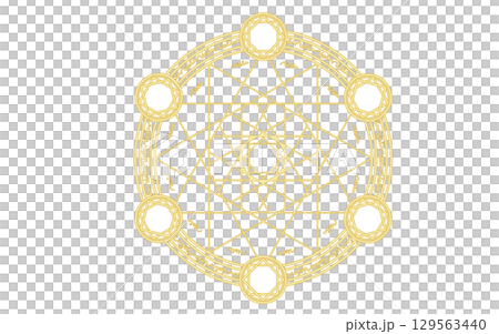 魔法陣、魔法使いのイメージ素材。金色。 129563440