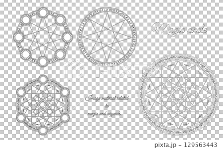 魔法陣插圖集。魔法和巫師的圖像素材。 129563443