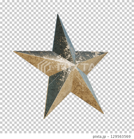 Diagonal gold metallic star 3DCG icon 129563569
