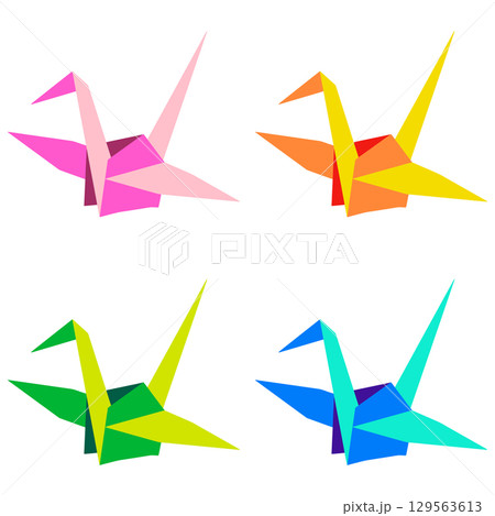 鮮やかな色の折り鶴 カラフル4種セット 鮮やかな色の折り鶴 カラフル4種セット 129563613