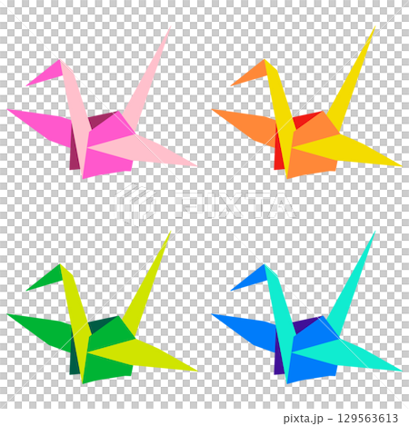 鮮やかな色の折り鶴 カラフル4種セット 鮮やかな色の折り鶴 カラフル4種セット 129563613