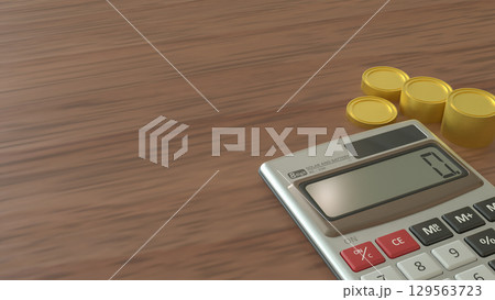 The Calculator and gold coins for earn or Business concept 3d Rendering. The Calculator and gold coins for earn or Business concept 3d Rendering. 129563723
