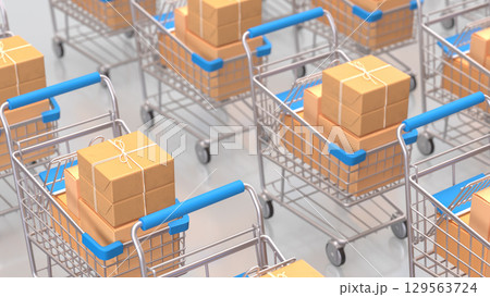The Shopping cart and cardboard box for Delivery or sale concept 3d Rendering. The Shopping cart and cardboard box for Delivery or sale concept 3d Rendering. 129563724