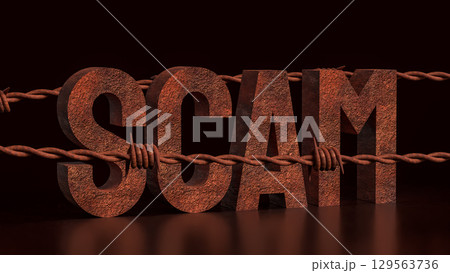The Scam rusty and barbed wire on Black background 3d Rendering. 129563736