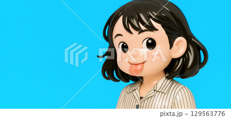 舌を出しておどけている女性キャラクター 舌を出しておどけている女性キャラクター 129563776