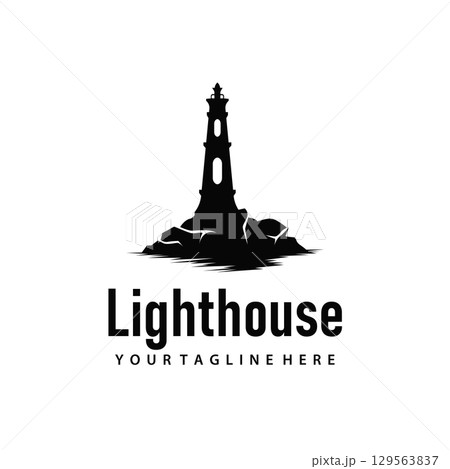 Lighthouse logo concept with a tall tower as a symbol of a harbor ship, illustration of a template design 129563837