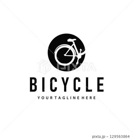Bicycle logo concept with simple and modern black silhouette, bicycle vehicle with design for product illustration poster template or product brandBicycle logo concept with simple and modern black 129563864