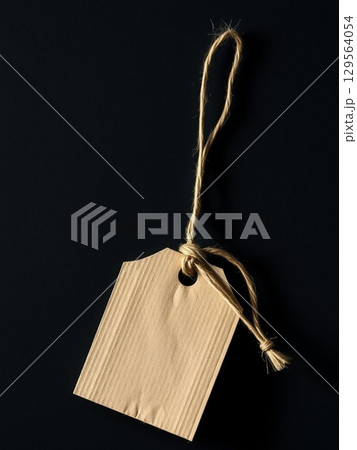 Brown Paper Tag with Twine on Dark Background Brown Paper Tag with Twine on Dark Background 129564054